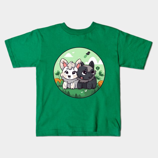 Unlikely Friends: A Sheep and Wolf Tale Kids T-Shirt by The Design Algorithm